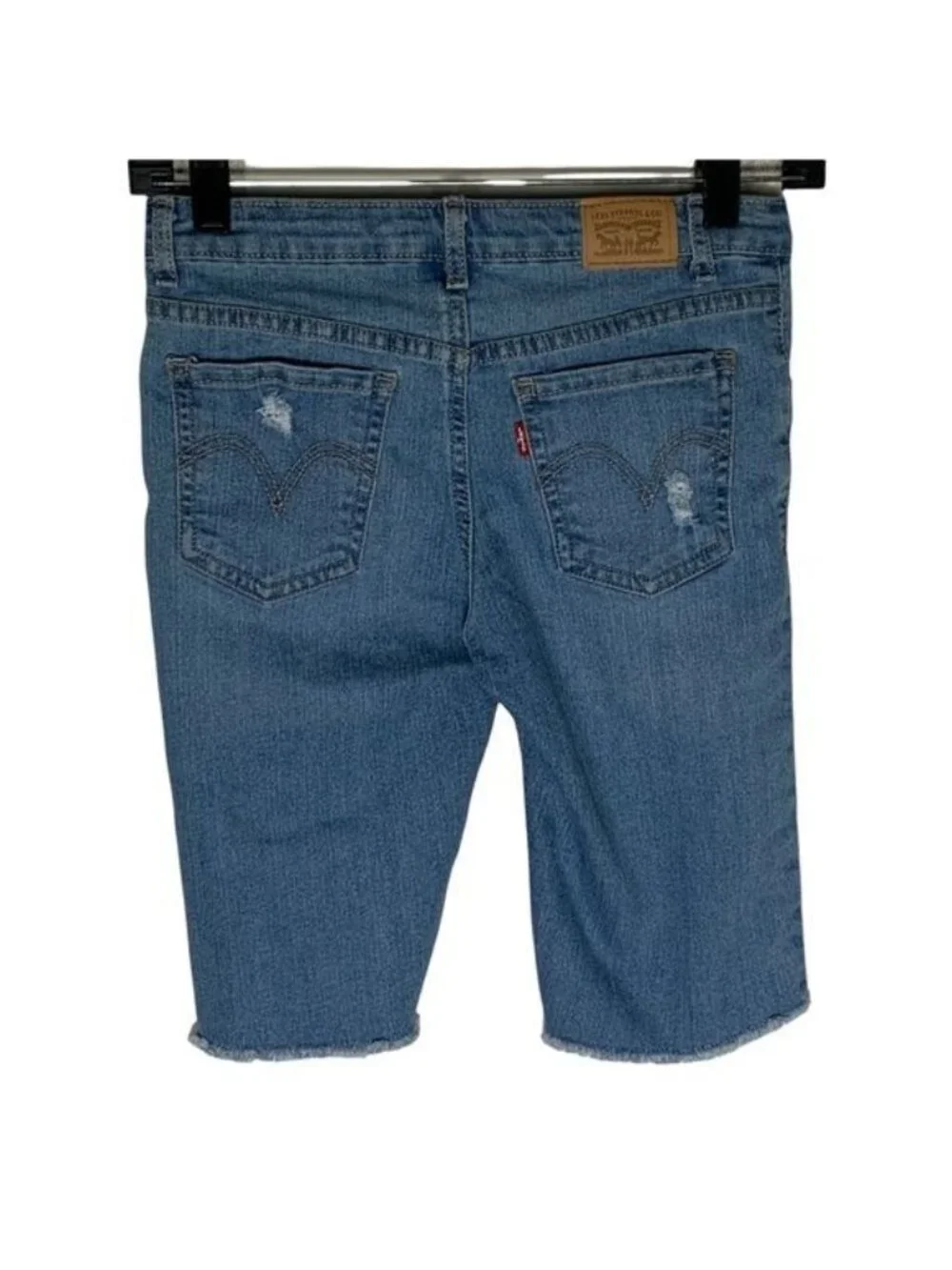 Levi's Girls Bermuda Denim Shorts Size 12 Blue Distressed Raw Hem